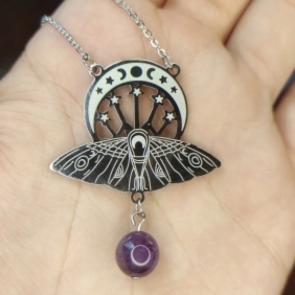 Witchcraft Crescent & Moth Pendant Necklace - Picture 13 of 16